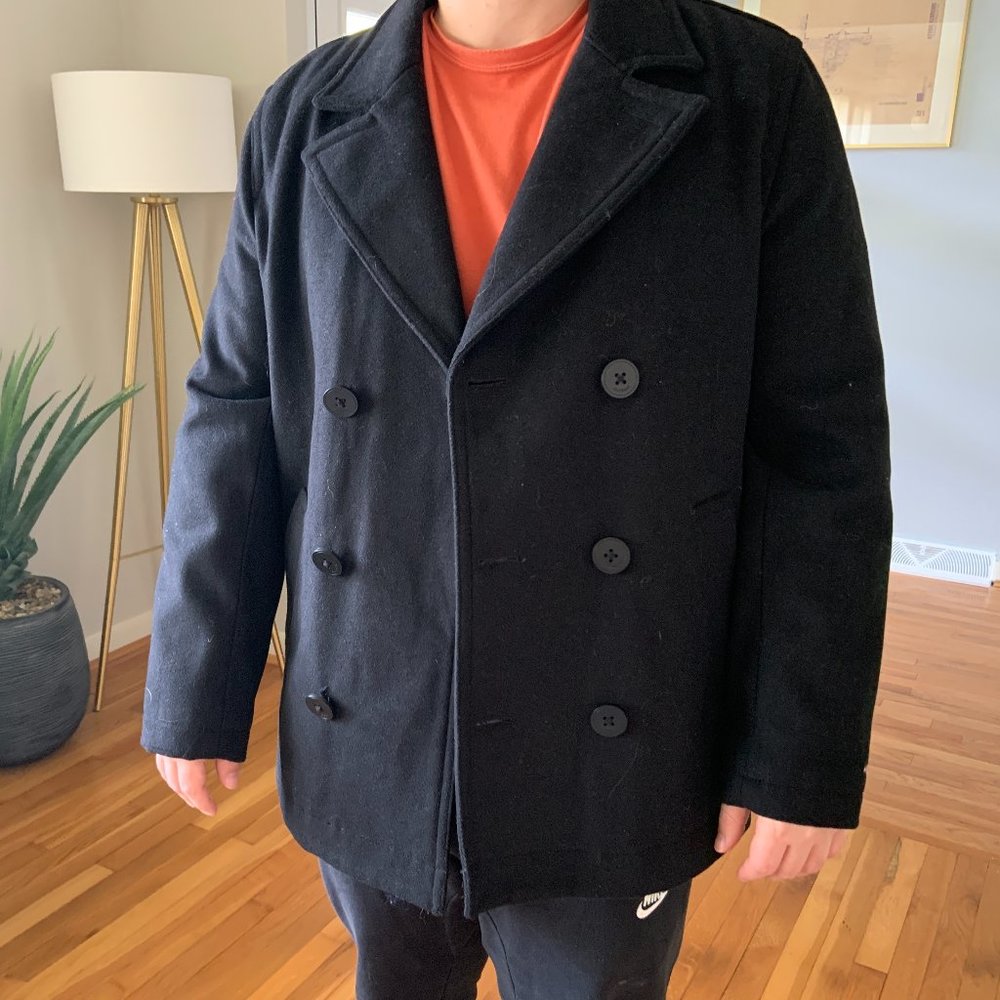 MENs TOMMY HILFIGER BLACK PEACOAT size medium